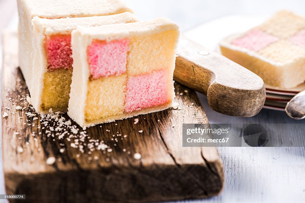 Traditional check Battenberg cake