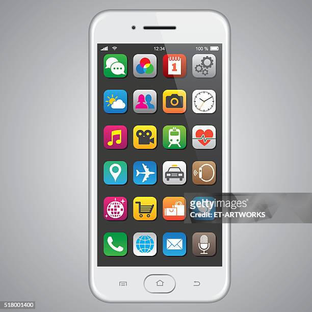 smartphone with app icons - mobile app stock illustrations