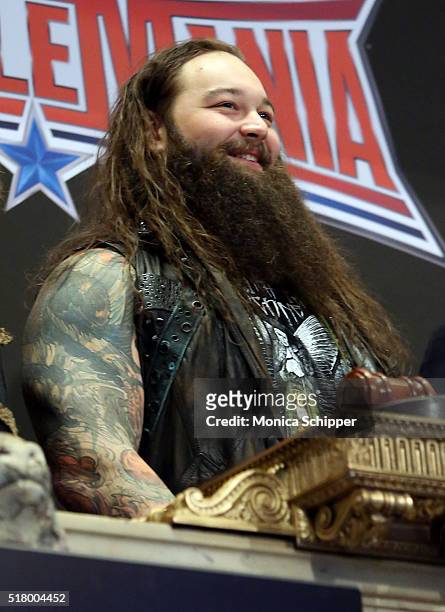 Professional wrestler Bray Wyatt attends WWE WrestleMania Stars Ring The NYSE Opening Bell at New York Stock Exchange on March 29, 2016 in New York...