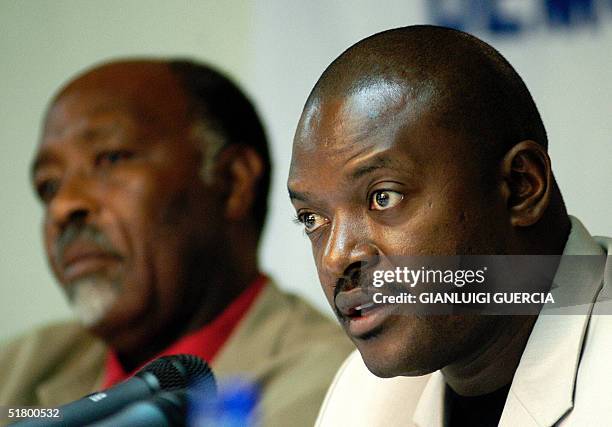 Former rebel chief Pierre Nkurunziza and now Burundi State Minister in Charge of Good Government gives, 29 November 2004, his opening speech at the...