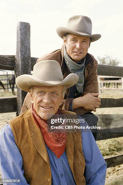 Gunsmoke: One Mans Justice, a made-for-TV movie, featuring Bruce Boxleitner and James Arness . Image dated September 27, 1993. Original broadcast...