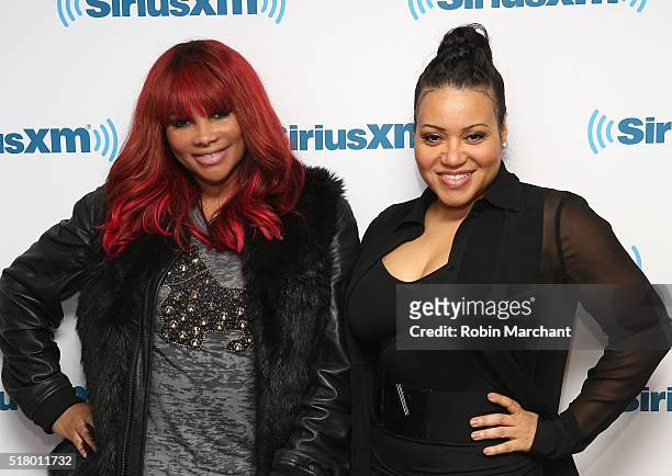 Sandra 'Pepa' Denton and Cheryl 'Salt' James of the rap group Salt-n-Pepa visits at SiriusXM Studio on March 29, 2016 in New York City.