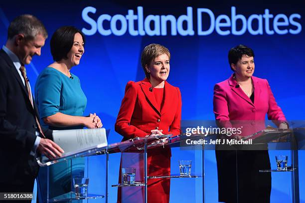 Lib Dem Willie Rennie, Scottish Labour's Kezia Dugdale, SNP leader Nicola Sturgeon and Ruth Davidson of the Scottish Conservatives attend the STV...