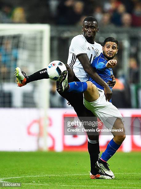 Antonio Ruediger of Germany challenges Lorenzo Insigne of Italy during the International Friendly match between Germany and Italy at Allianz Arena on...