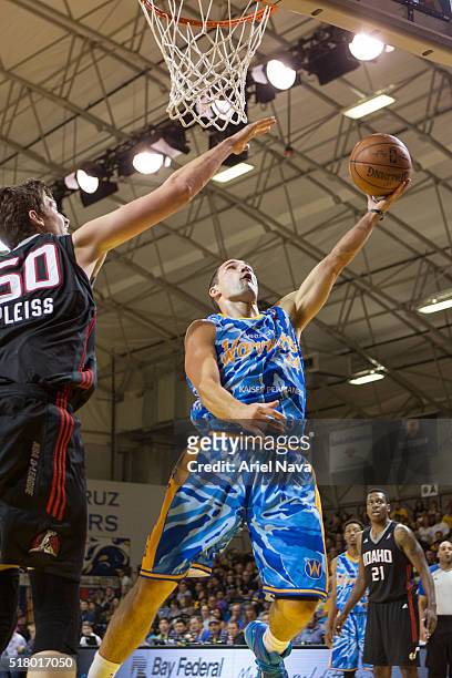 Aaron Craft of the Santa Cruz Warriors drives to the basket against the Idaho Stampede during an NBA D-League game on MARCH 24, 2016 in Santa Cruz,...