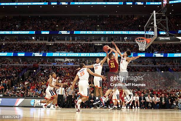 Playoffs: Virginia Anthony Gil and Isaiah Wilkins in action, defense vs Iowa State Georges Niang at United Center. Chicago, IL 3/25/2016 CREDIT: Jeff...