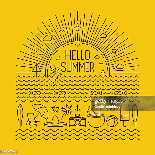 hallo sommer konturen - hello summer stock-grafiken, -clipart, -cartoons und -symbole