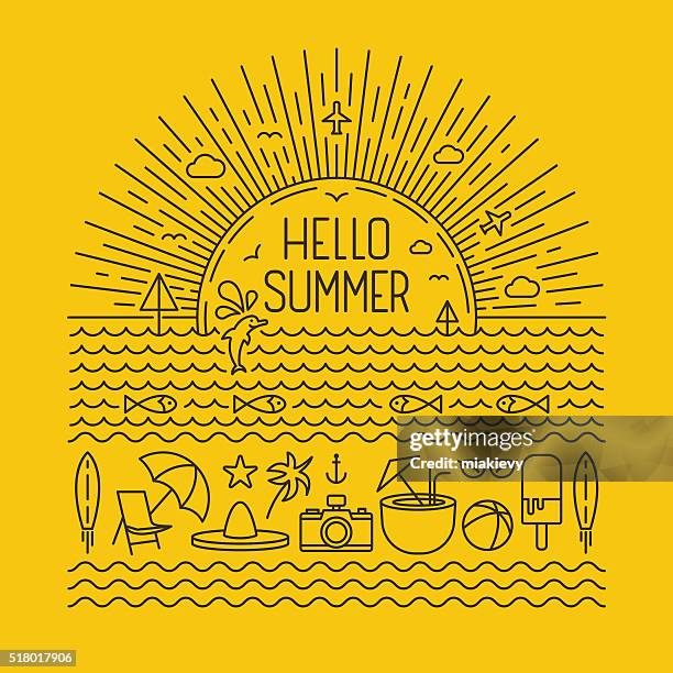ilustraciones, imágenes clip art, dibujos animados e iconos de stock de hola verano líneas - cetáceo