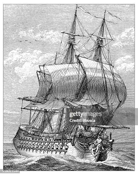 illustrations, cliparts, dessins animés et icônes de ancienne illustration de navire - galleon