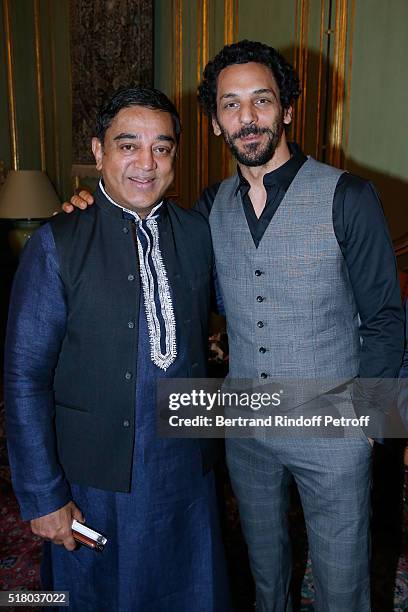 Actors Kamal Haasan and Tomer Sisley attend the Tribute to Indian actor and director Kamal Haasan during the "International meetings of the Heritage...