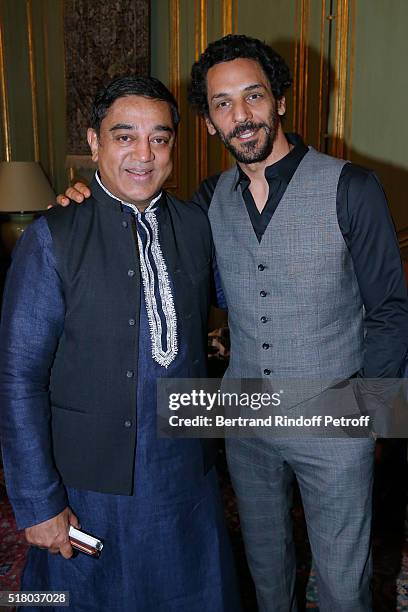 Actors Kamal Haasan and Tomer Sisley attend the Tribute to Indian actor and director Kamal Haasan during the "International meetings of the Heritage...