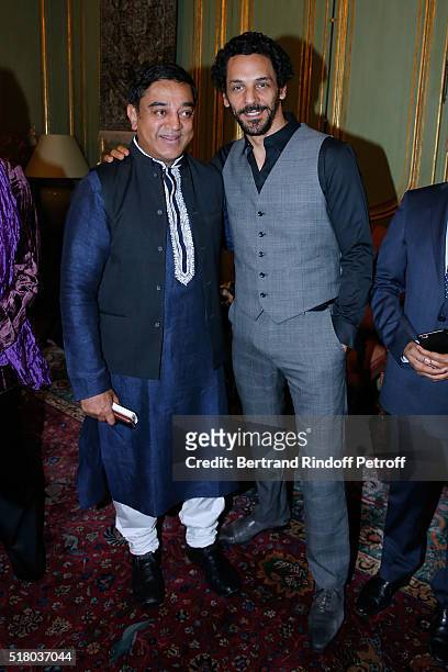 Actors Kamal Haasan and Tomer Sisley attend the Tribute to Indian actor and director Kamal Haasan during the "International meetings of the Heritage...