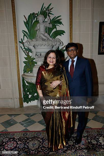 Indian Ambassador to Paris, Mohan Kumar and his wife Mala Kumar attend the Tribute to Indian actor and director Kamal Haasan during the...