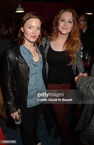 Holliday Grainger and Olivia Hallinan attend the press night performance of "Bug" at Found111 on March 29, 2016 in London, England.