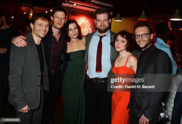 Cast members Alec Newman, James Norton, Kate Fleetwood, director Simon Evans, Daisy Lewis and Carl Prekopp attend the press night performance of...