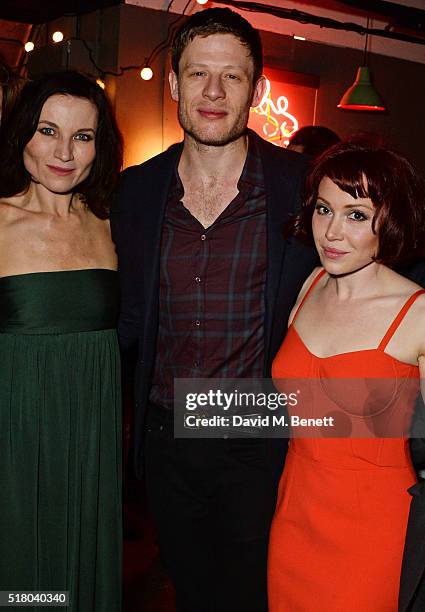 Cast members Kate Fleetwood, James Norton and Daisy Lewis attend the press night performance of "Bug" at Found111 on March 29, 2016 in London,...