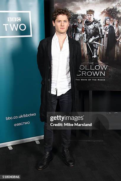 Kyle Soller arrives for the preview screening for 'The Hollow Crown: The Wars of the Roses: Henry VI' on March 29, 2016 in London, United Kingdom.