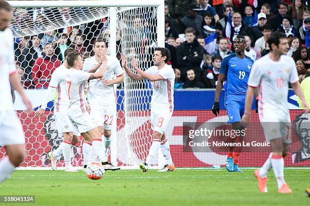 Yury Zhirkov of Russia celebrates during the International friendly football match between France and Russia at Stade de France on March 29, 2016 in...