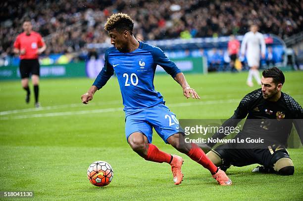 Kingsley Coman of France during the International friendly football match between France and Russia at Stade de France on March 29, 2016 in Paris,...