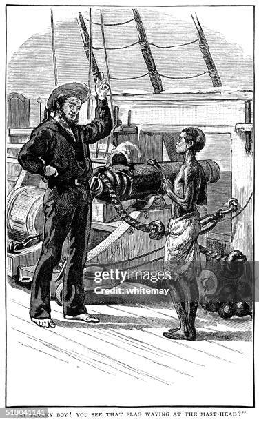 illustrazioni stock, clip art, cartoni animati e icone di tendenza di ragazzo del marinaio e spedire - albero maestro