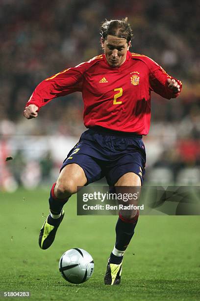 Michel Salgado of Spain in action during the international friendly match between Spain and England on November 17, 2004 at the Estadio Bernabeu in...
