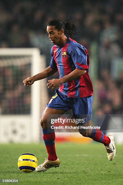 Ronaldinho of Barcelona in action during the UEFA Champions League Group F match between FC Barcelona and Glasgow Celtic, held at The Nou Camp...