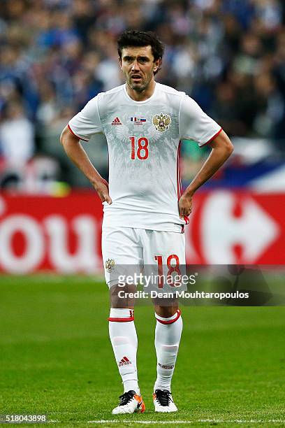Yuri Zhirkov of Russia looks on during the International Friendly match between France and Russia held at Stade de France on March 29, 2016 in Paris,...