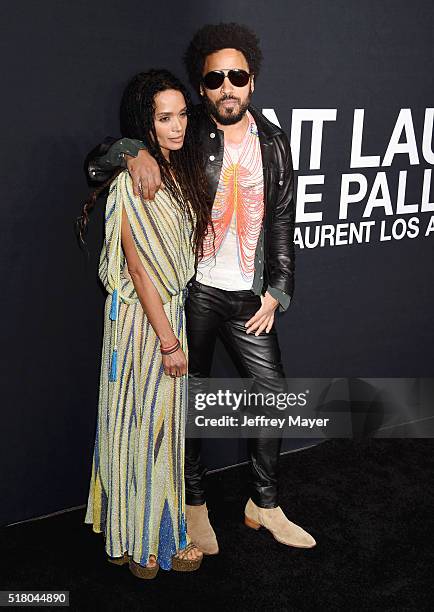 Actress Lisa Bonet and musician Lenny Kravitz attend the Saint Laurent show at The Hollywood Palladium on February 10, 2016 in Los Angeles,...