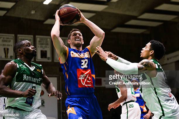 Jeremy Nzeulie of Nanterre 92 Richard Mcconnell of Chalons Reims and TJ Campbell of Nanterre 92 during the french Pro A match between Nanterre 92 and...