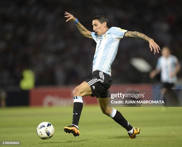 Argentina's Angel Di Maria controls the ball during the Russia 2018 FIFA World Cup South American Qualifiers' football match against Bolivia in...