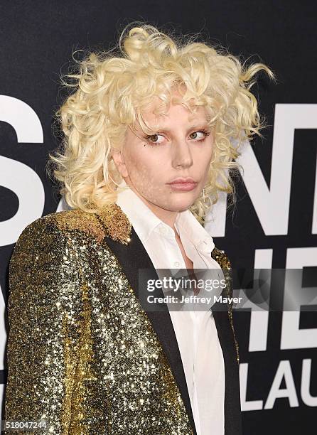 Singer-songwriter Lady Gaga attends the Saint Laurent show at The Hollywood Palladium on February 10, 2016 in Los Angeles, California.