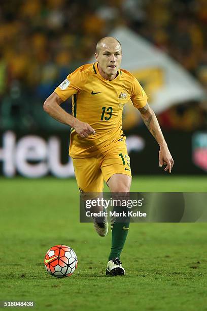 Aaron Mooy of Australia runs the ball during the 2018 FIFA World Cup Qualification match between the Australian Socceroos and Jordan at Allianz...