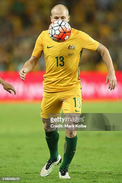 Aaron Mooy of Australia controls the ball during the 2018 FIFA World Cup Qualification match between the Australian Socceroos and Jordan at Allianz...