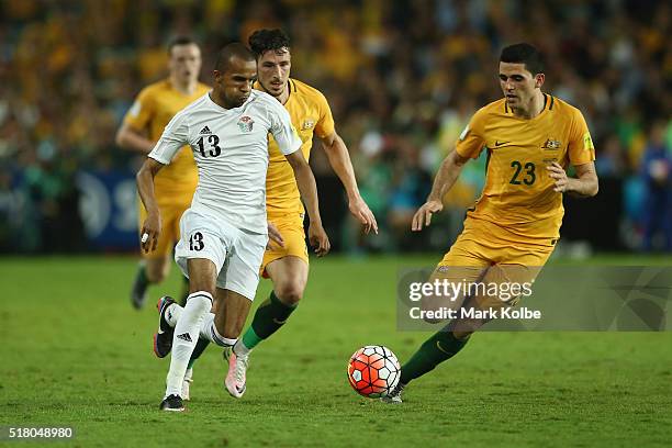 Yaseen Bakhit of Jordan runs the ball during the 2018 FIFA World Cup Qualification match between the Australian Socceroos and Jordan at Allianz...