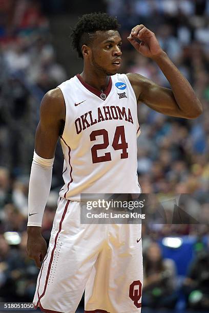 Buddy Hield of the Oklahoma Sooners looks on against the Texas A&M Aggies during the West Regional Semifinal of the 2016 NCAA Men's Basketball...