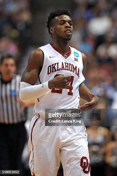 Buddy Hield of the Oklahoma Sooners in action against the Texas A&M Aggies during the West Regional Semifinal of the 2016 NCAA Men's Basketball...