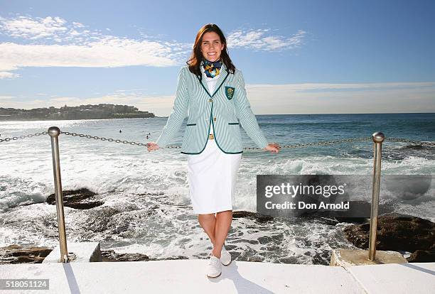 Rugby 7's player Charlotte Caslick poses during Sportscraft's 2016 Australian Olympic Team Opening Ceremony uniform launch on March 30, 2016 in...
