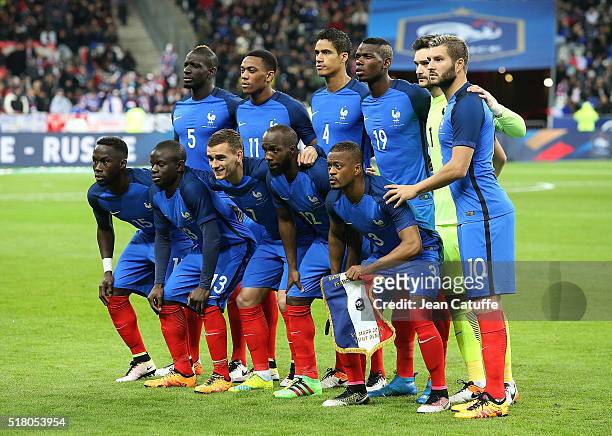 Team France poses before the international friendly match between France and Russia at Stade de France on March 29, 2016 in Saint-Denis near Paris,...
