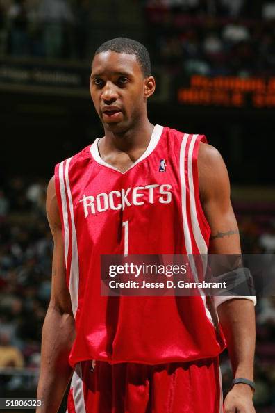 T Mac Rockets Tracy McGrady of the Houston Rockets stands on the court during the ...