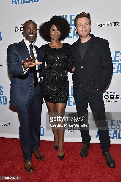 Director/actor Don Cheadle, actress Emayatzy Corinealdi and actor Ewan McGregor attend the premiere of Sony Pictures Classics' "Miles Ahead" at...