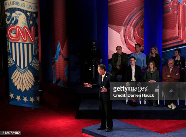 Republican Presidential candidate Ohio Gov. John Kasich takes part in a town hall event moderated by Anderson Cooper March 29, 2016 in Milwaukee,...
