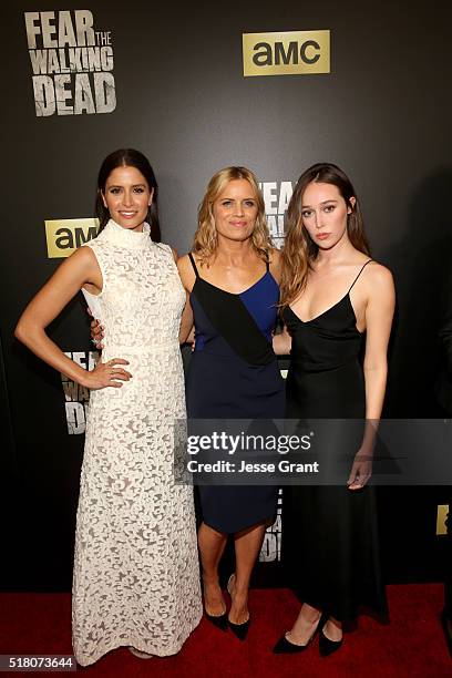 Actresses Mercedes Masohn, Kim Dickens and Alycia Debnam-Carey attend the season 2 premiere of "Fear the Walking Dead" at Cinemark Playa Vista on...