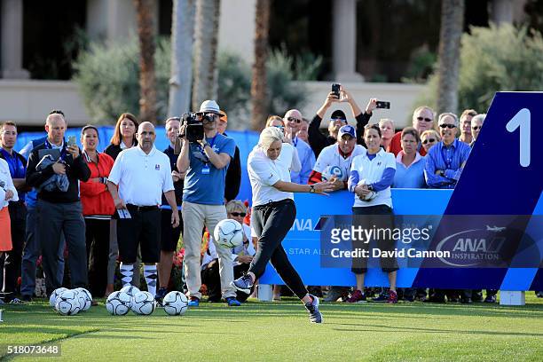 Abby Wambach the United States soccer player during the ANA Footgolf Faceoff between Team USA and Team Japan as a preview for the ANA Inspiration at...