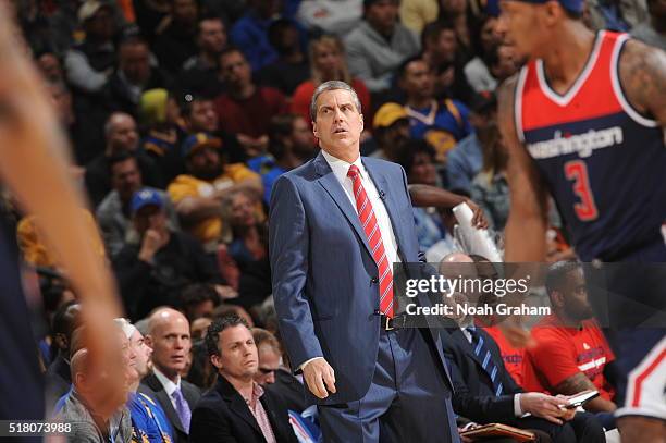 Head coach, Randy Wittman of the Washington Wizards during the game against the Golden State Warriors on March 29, 2016 at Oracle Arena in Oakland,...