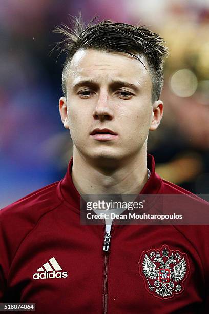 Aleksandr Golovin of Russia looks on prior to the International Friendly match between France and Russia held at Stade de France on March 29, 2016 in...