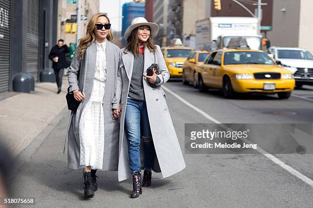 Sisters Dani Song and Aimee Song at Skylight Clarkson Sq during New York Fashion Week: Women's Fall/Winter 2016 on February 12, 2016 in New York...