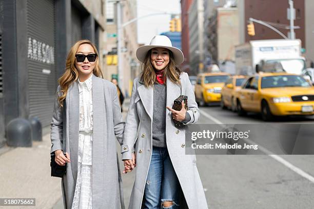 Sisters Dani Song and Aimee Song during New York Fashion Week: Women's Fall/Winter 2016 on February 12, 2016 in New York City. Dani wears The Fifth...