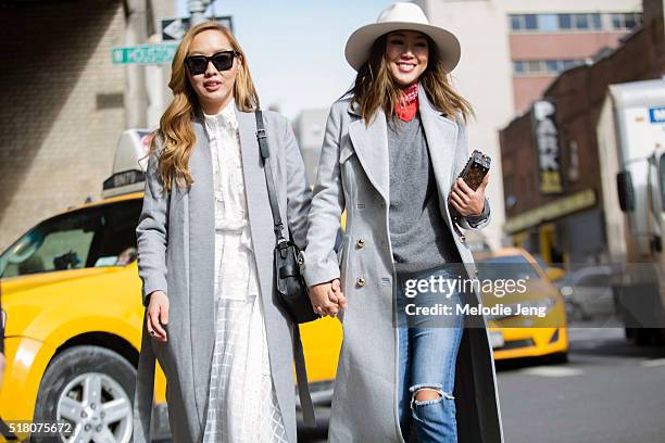 Sisters Dani Song and Aimee Song during New York Fashion Week: Women's Fall/Winter 2016 on February 12, 2016 in New York City. Dani wears The Fifth...