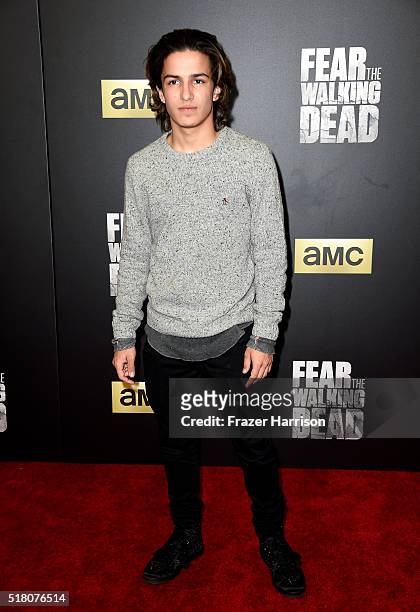 Actor Aramis Knight attends the premiere of AMC's "Fear The Walking Dead" Season 2 at Cinemark Playa Vista on March 29, 2016 in Los Angeles,...