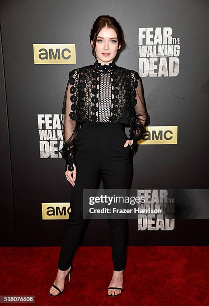 Actress Sarah Bolger attends the premiere of AMC's "Fear The Walking Dead" Season 2 at Cinemark Playa Vista on March 29, 2016 in Los Angeles,...